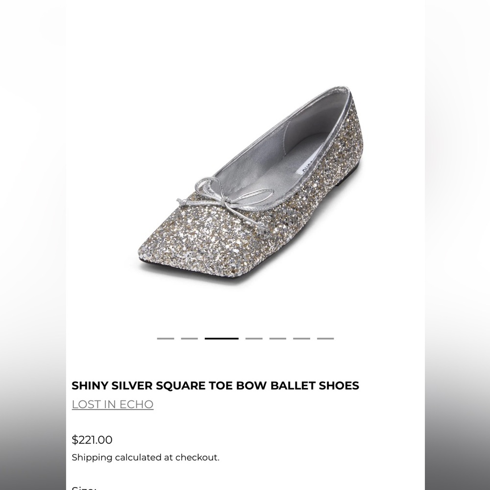 Brand New Lost In Echo SHINY SILVER SQUARE TOE BOW BALLET SHOES Size 38 - Picture 8 of 9